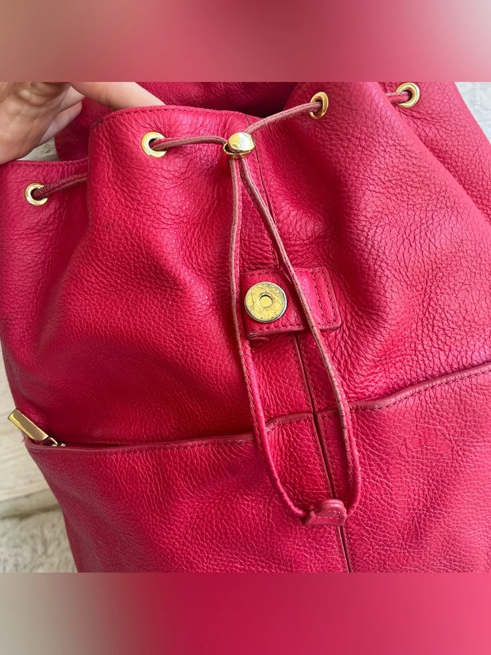 TORY BURCH Hot Pink Amanda Marion Drawstring Large Backpack Shoulder Bag